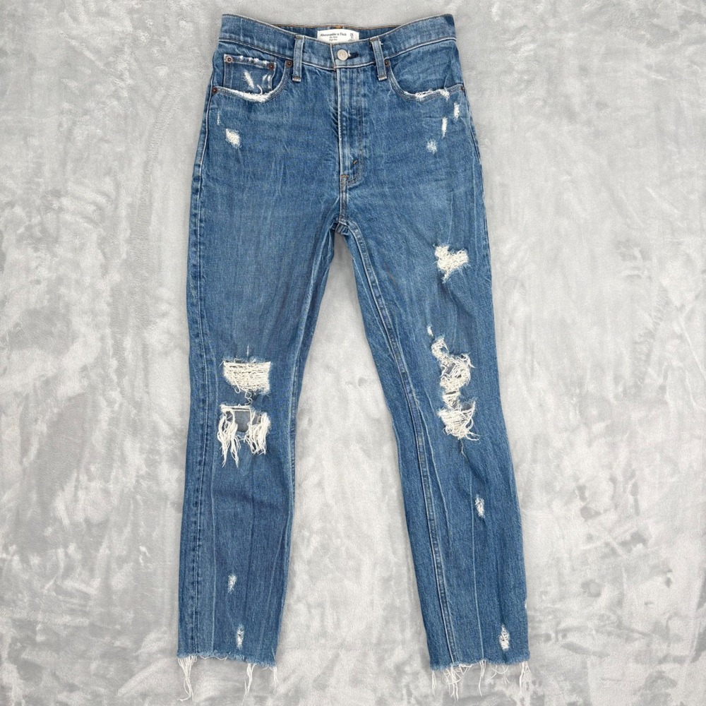 Abercrombie & Fitch Jeans Womens 26 Blue The Mom High Rise Distressed Frayed Hem